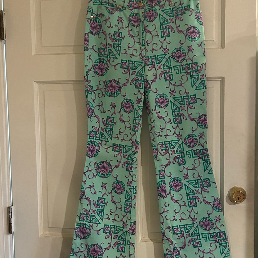 Escada Green and Purple Casual Palazzo Pants